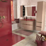 Ensemble salle de bains rose Aviso Ambiance bain meuble vasque, colonne supendue, miroir et douche