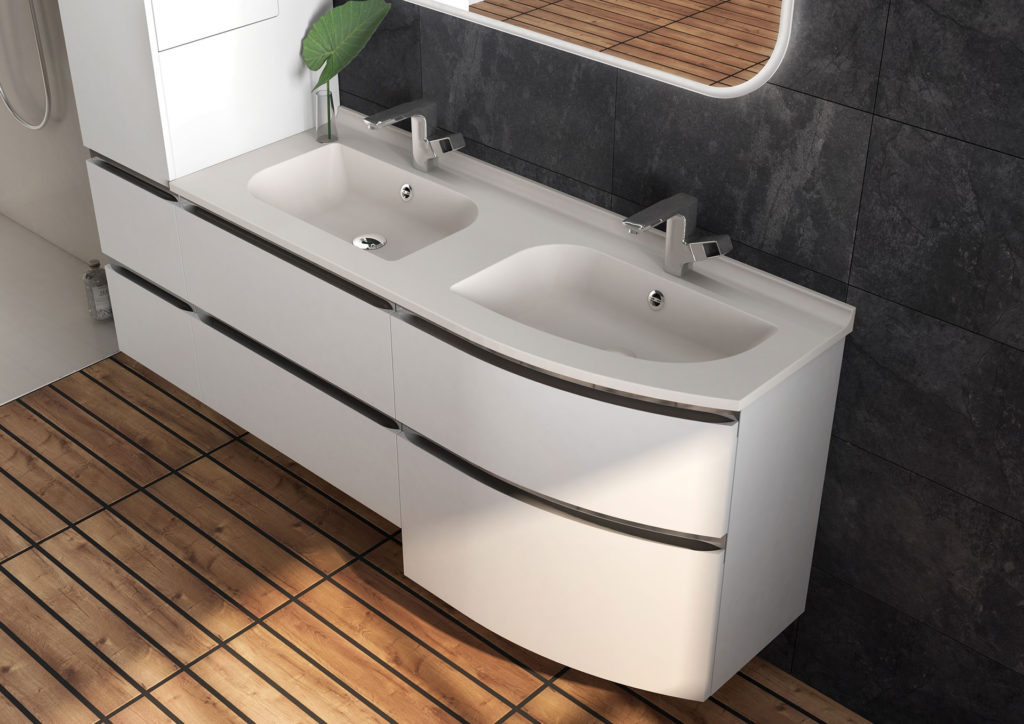 Meuble salle de bains design double vasque blanc Aviso Ambiance Bain avec 4 tiroirs