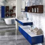 Meuble de salle de bains bleu Joya ambiance bain vasque terrazzo
